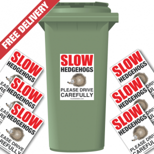 Slow Hedgehogs Please Drive Carefully Speed Reduction Wheelie Bin Stickers